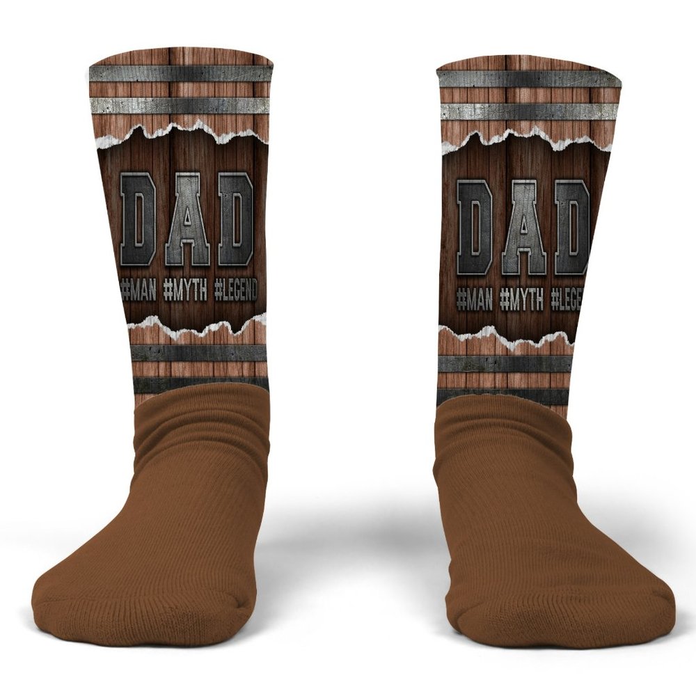Father's Day Wood Barrel Handpressed Design Cotton Athletic Socks